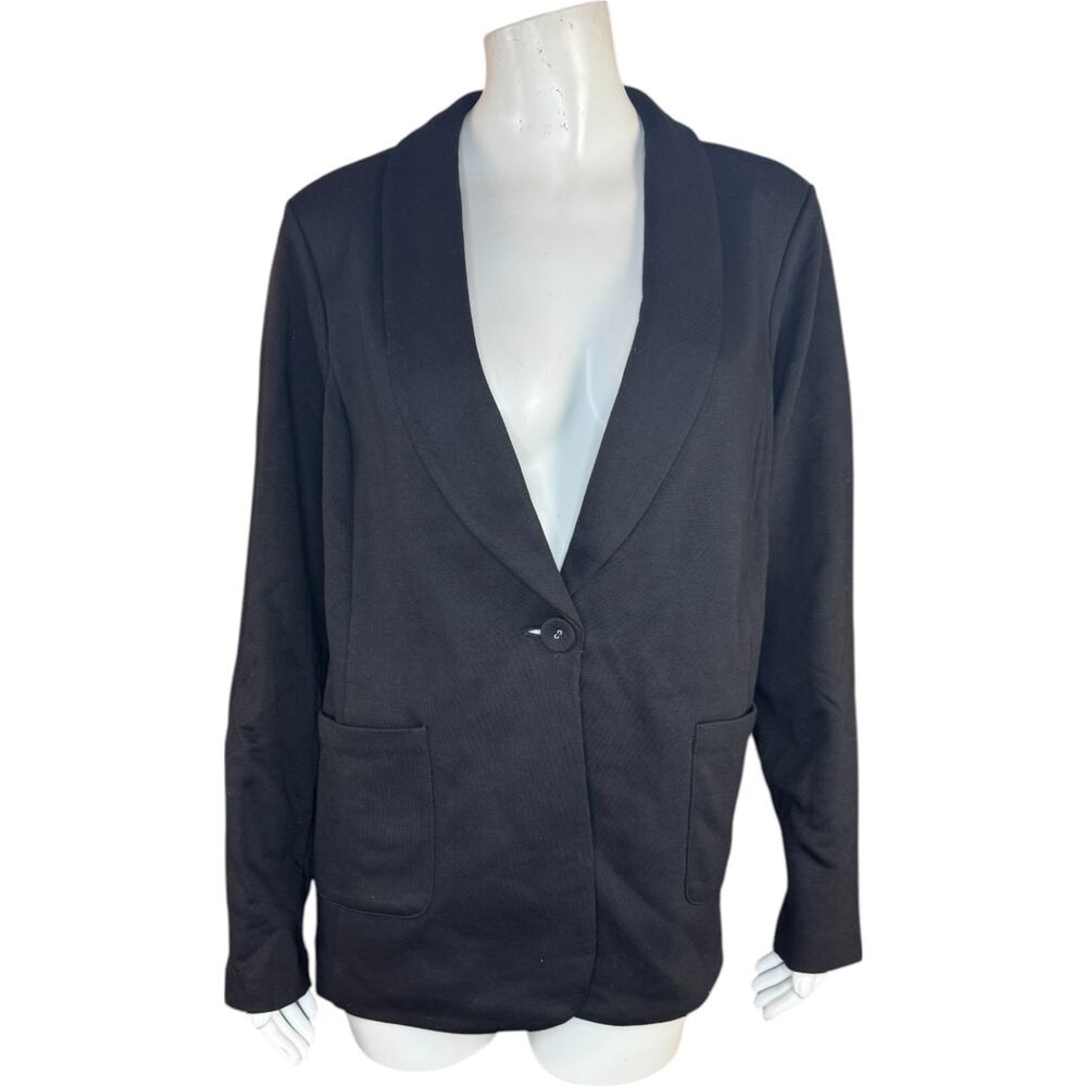 Susan Graver Weekend Washed French Terry Blazer Black Large Business Career NWOT